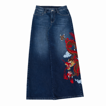 Deadstock Y2K Dragon Embroidered Wide-Leg Jeans