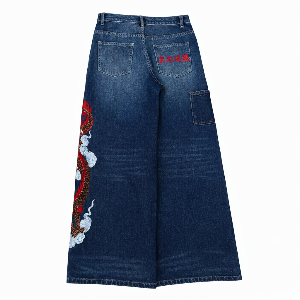 Deadstock Y2K Dragon Embroidered Wide-Leg Jeans