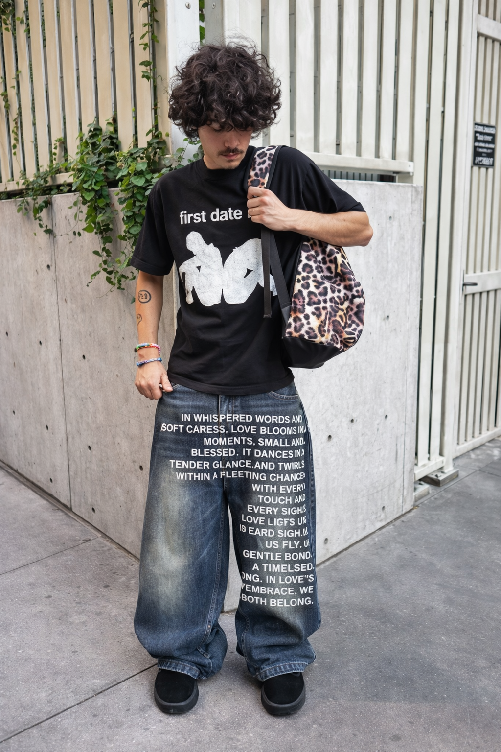 Deadstock. Y2K Letter Print Wide Leg Jeans