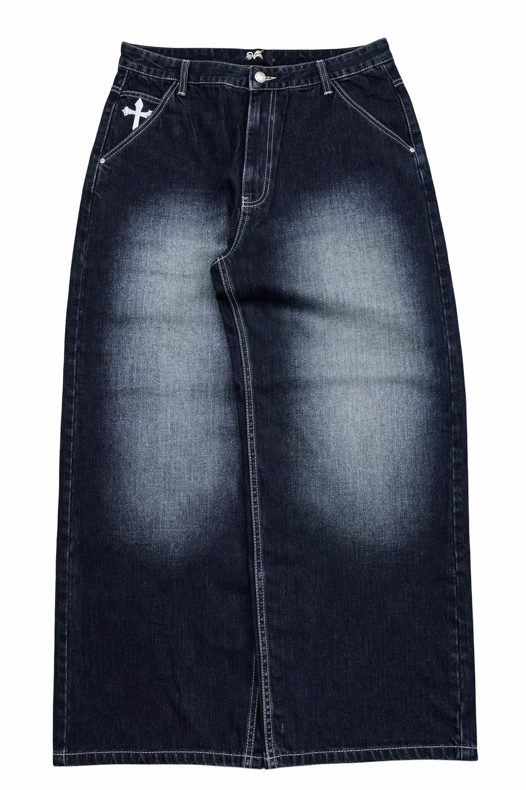 Deadstock Y2K Cross Embroidered Wide-Leg Jeans