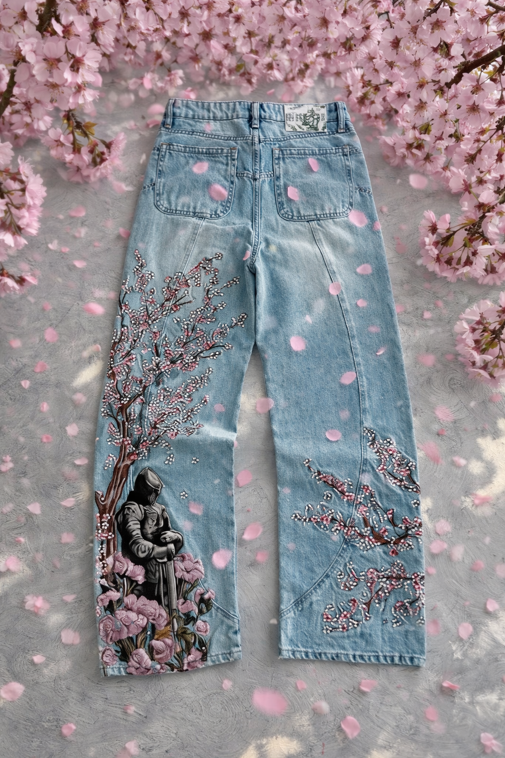 Deadstock Y2K Cherry Blossom Embroidered Wide-Leg Jeans