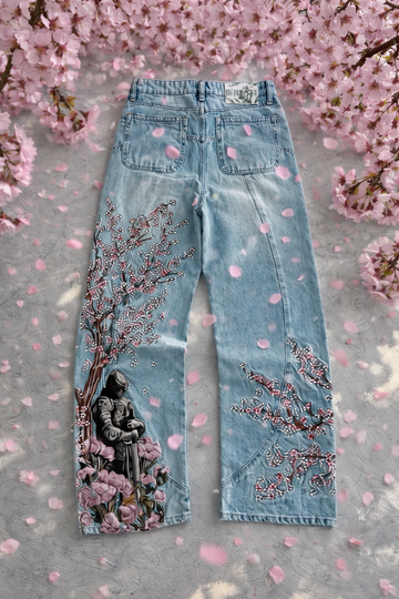 Deadstock Y2K Cherry Blossom Embroidered Wide-Leg Jeans