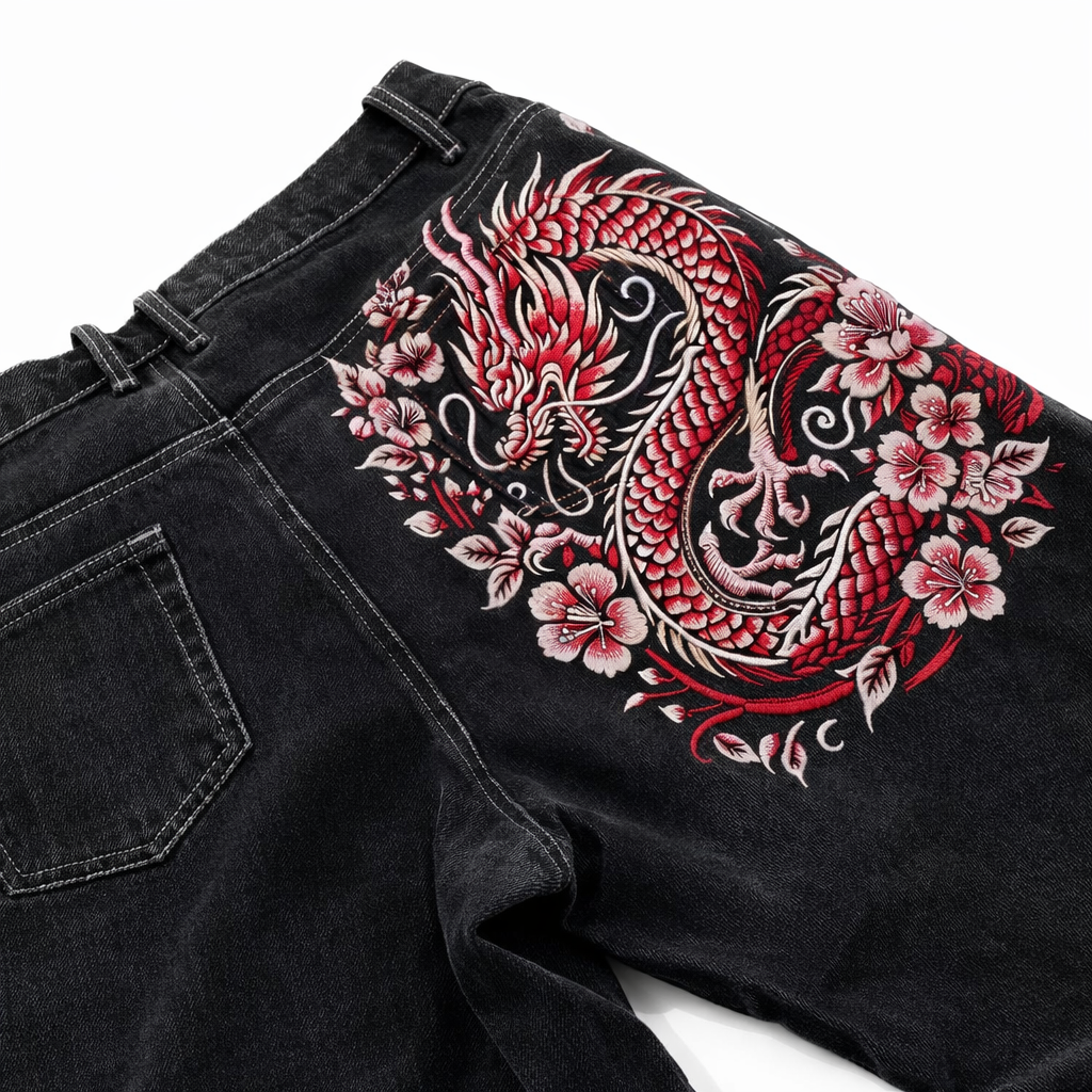 Deadstock. Embroidered Baggy Jeans