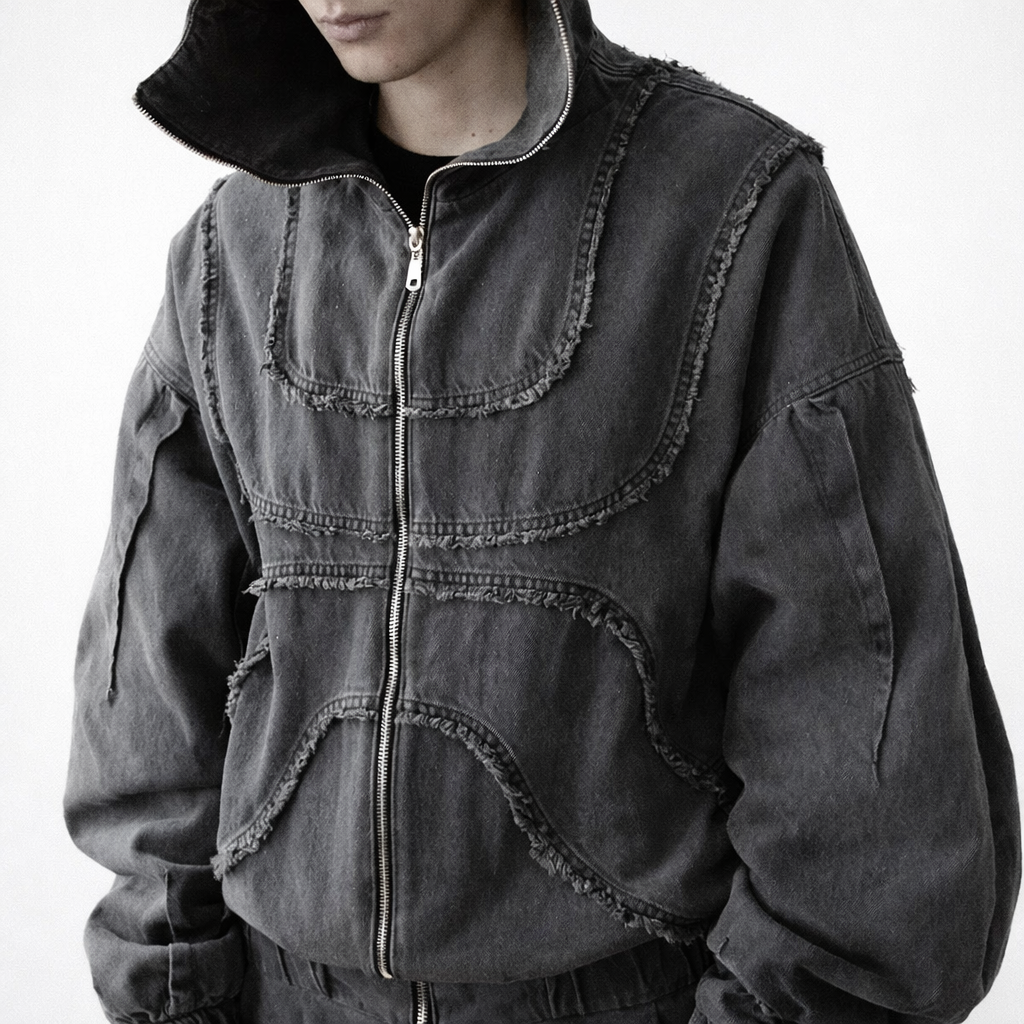 Deadstock Y2K Washed Black Denim Zip Jacket