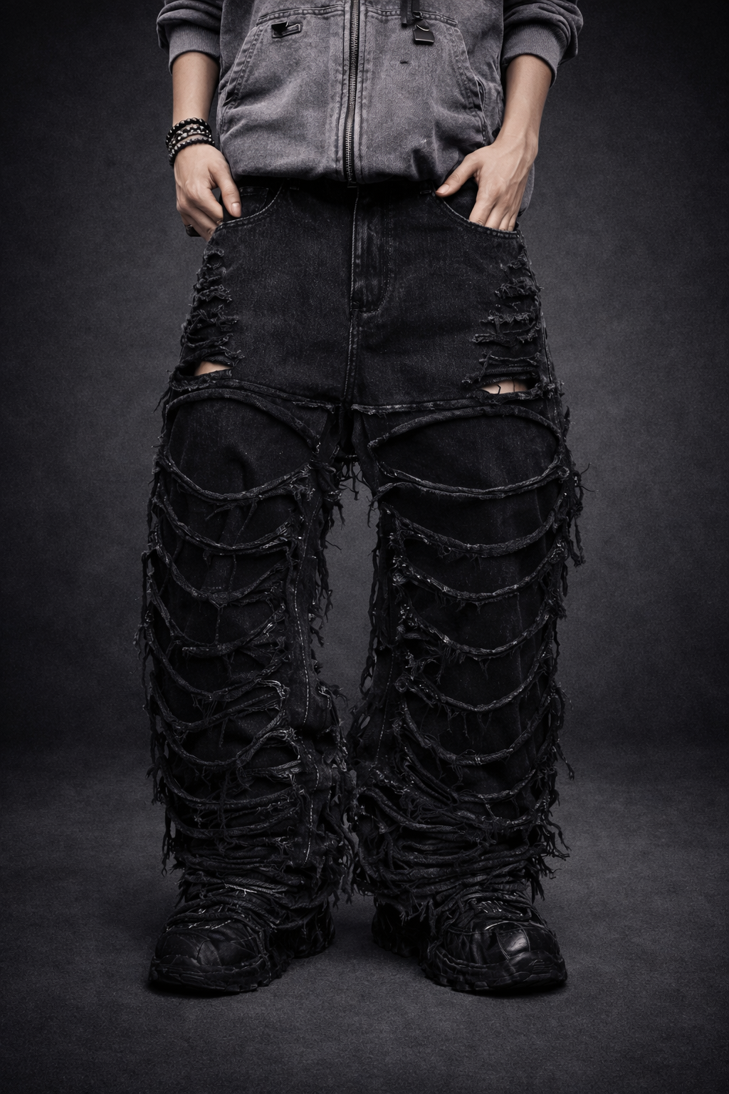 Deadstock Distressed Tassel Baggy Jeans