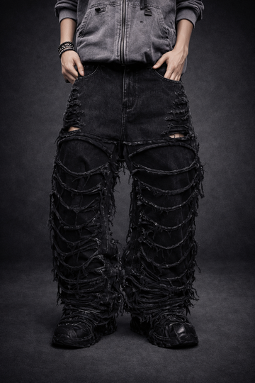 Deadstock Distressed Tassel Baggy Jeans