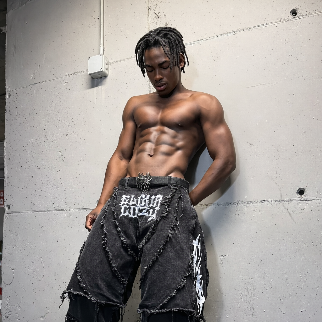 Deadstock. Patchwork Black Baggy Jeans