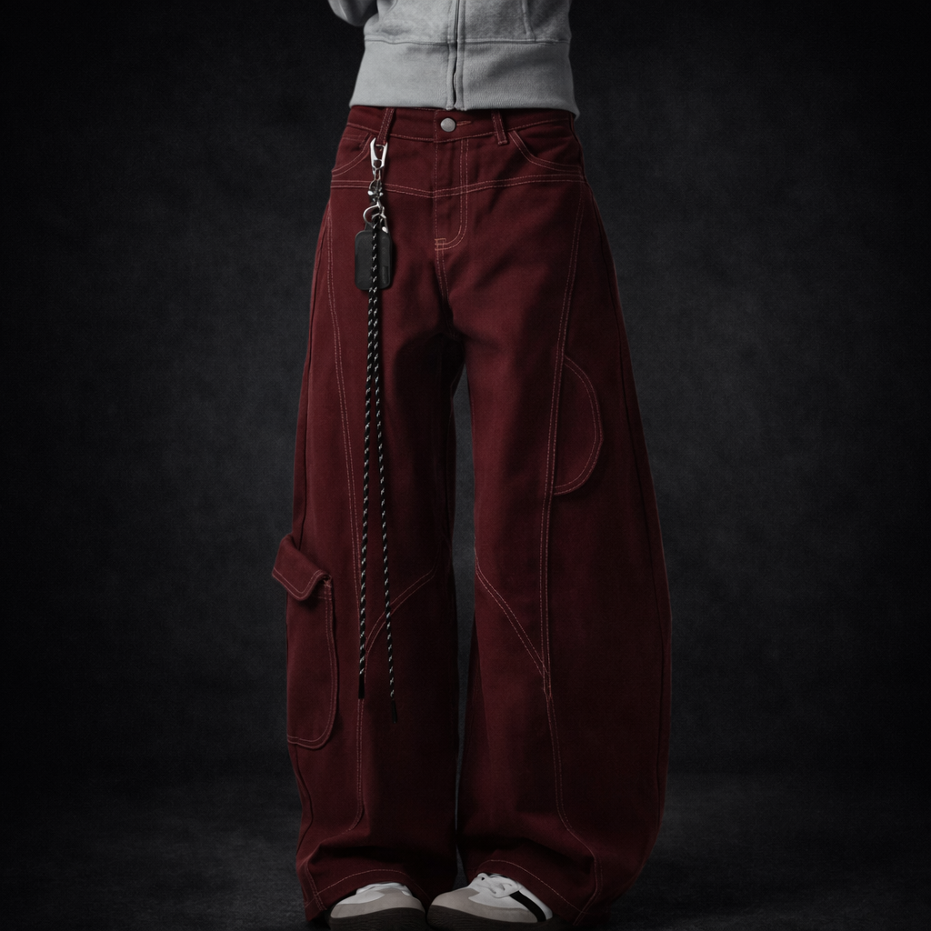 Deadstock Y2K Red Cargo Wide-Leg Pants