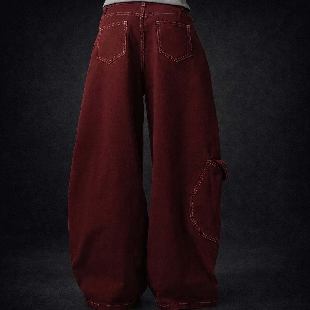 Deadstock Y2K Red Cargo Wide-Leg Pants