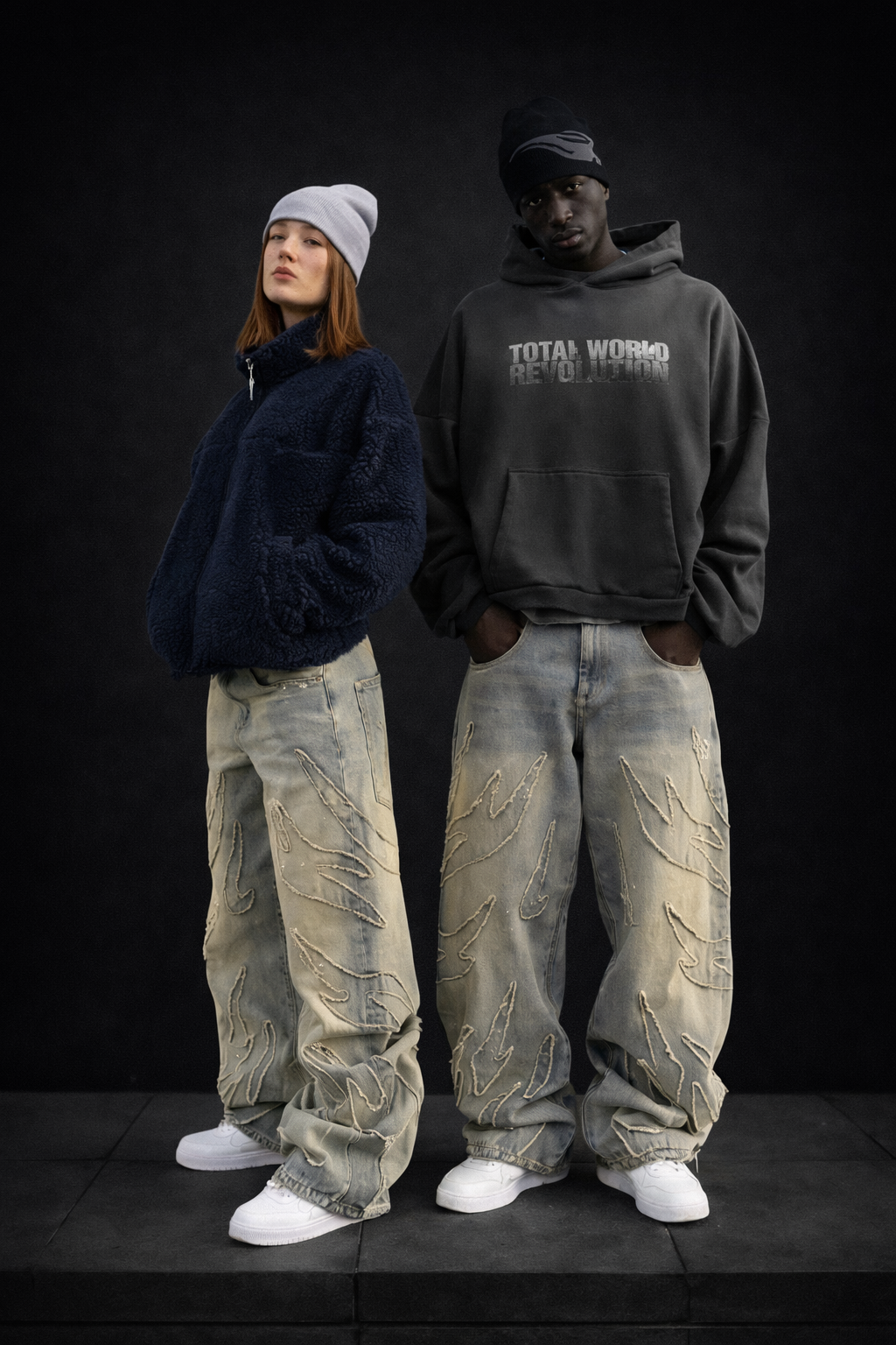 Deadstock Y2K Flame Stitch Baggy Jeans