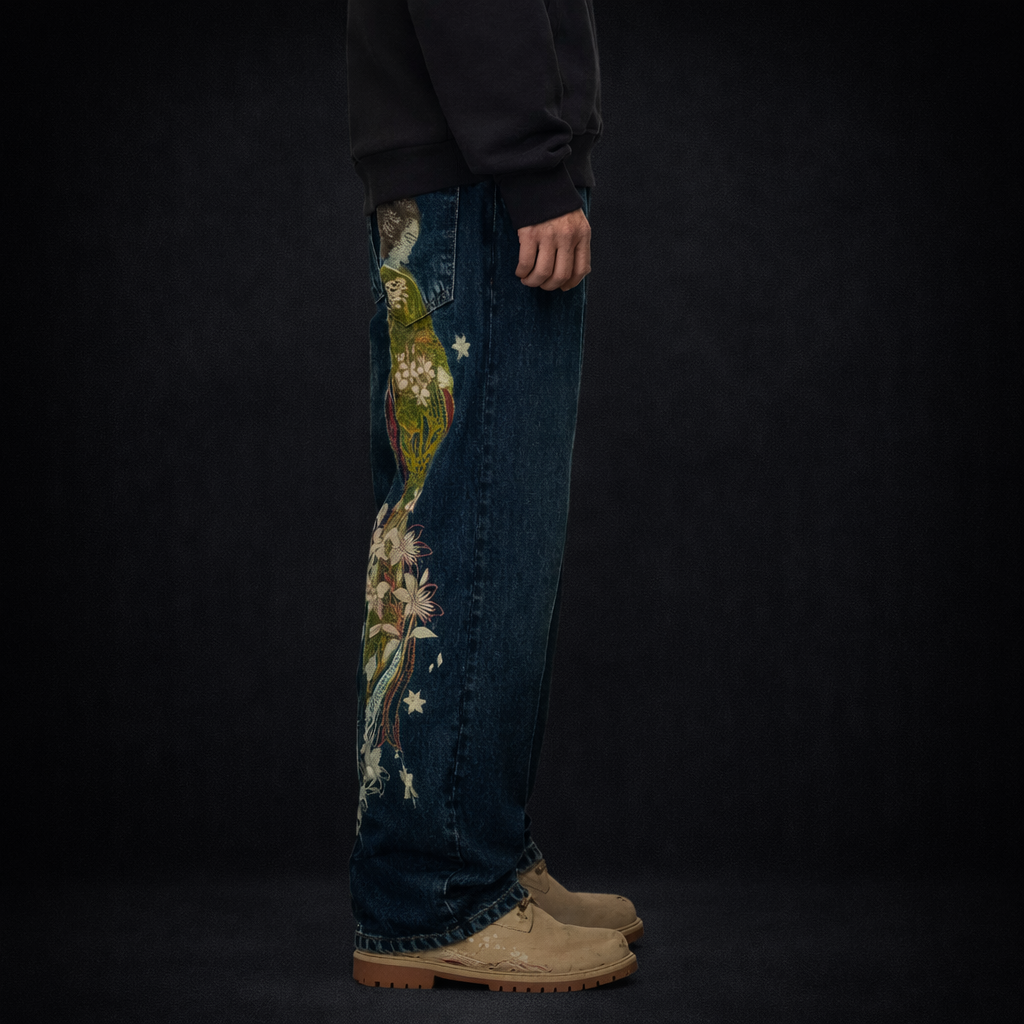 Deadstock Japanese Floral Embroidered Baggy Jeans