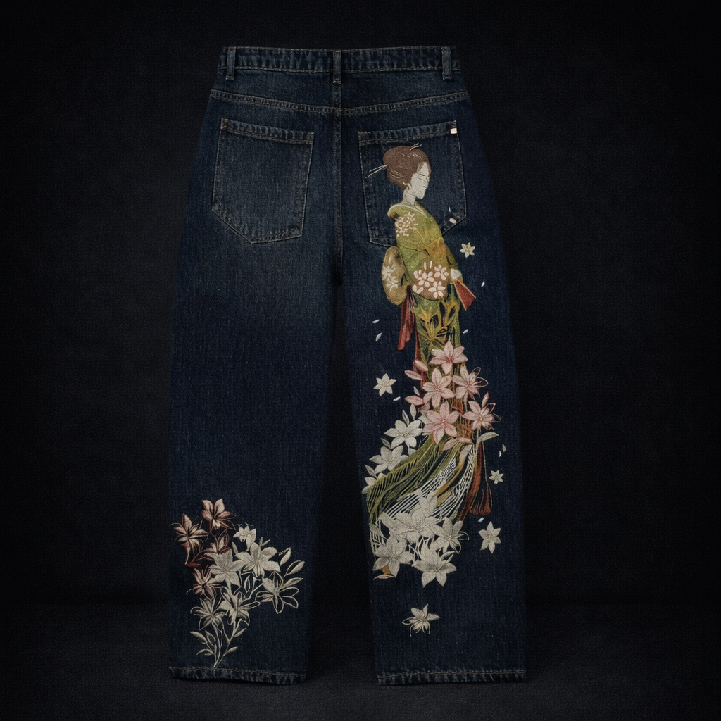 Deadstock Japanese Floral Embroidered Baggy Jeans