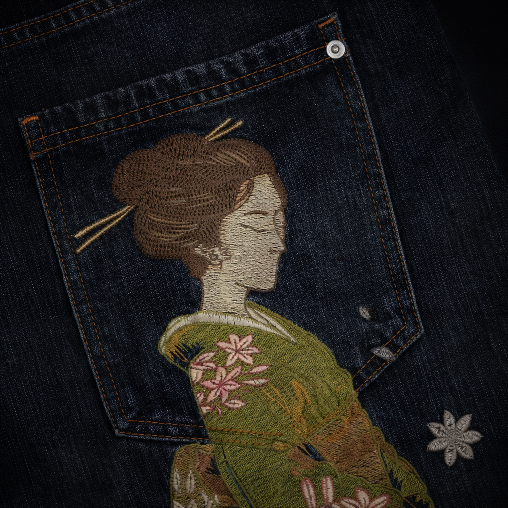 Deadstock Japanese Floral Embroidered Baggy Jeans