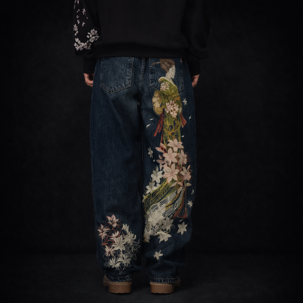 Deadstock Japanese Floral Embroidered Baggy Jeans