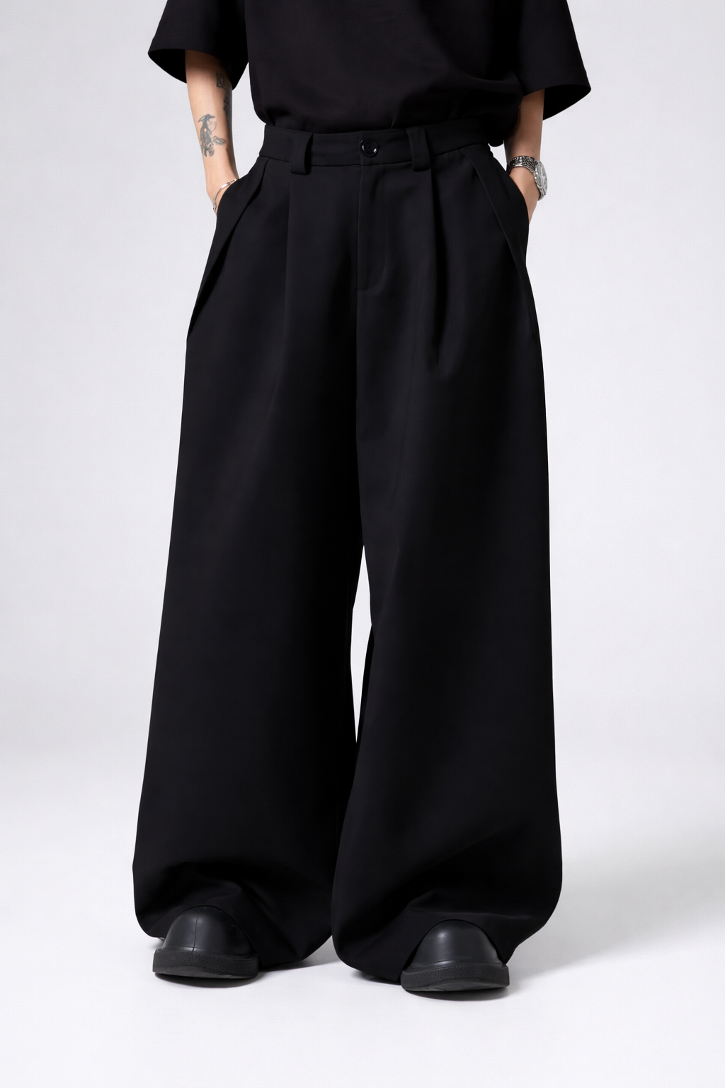 Deadstock Oversized Black Wide-Leg Trousers