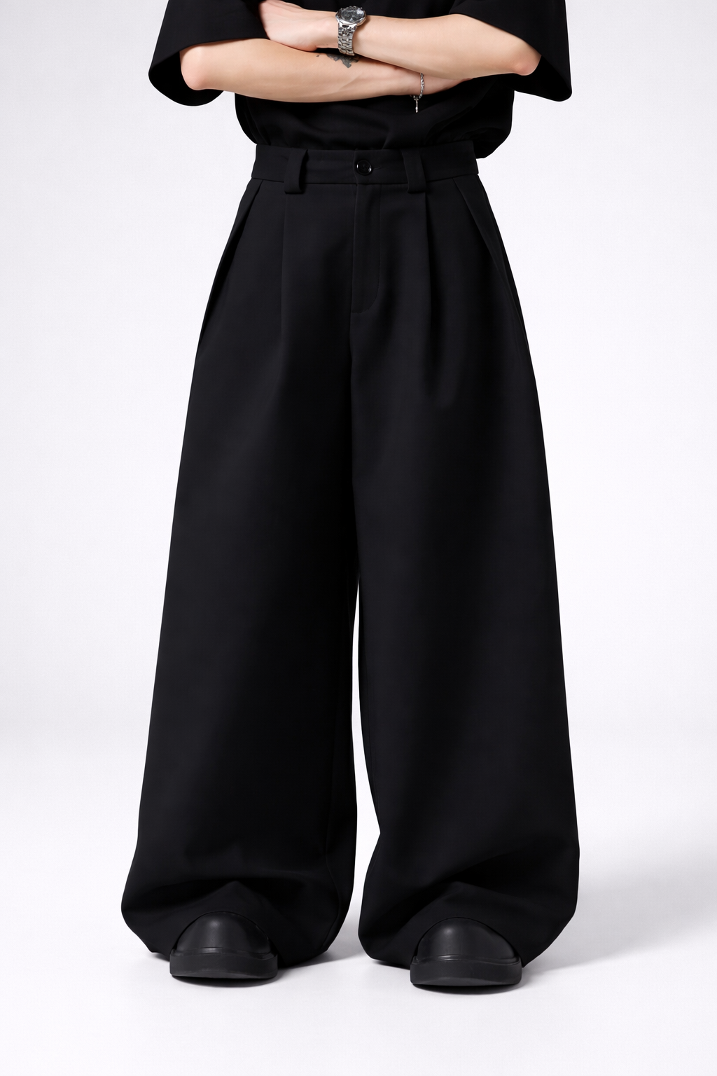 Deadstock Oversized Black Wide-Leg Trousers