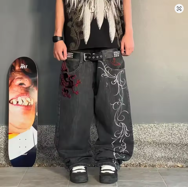 Deadstock Y2K Gothic Embroidered Baggy Jeans