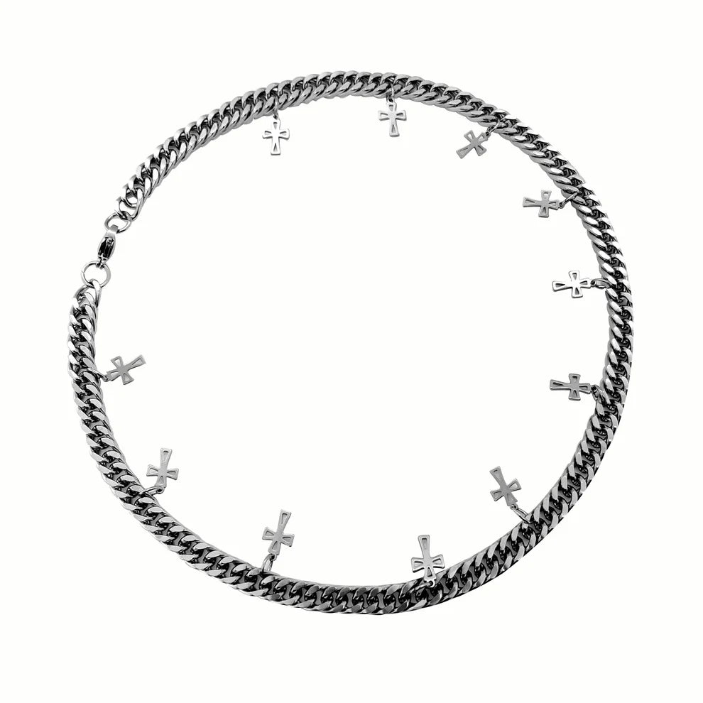 Deadstock. Multi Cross Cuban Stainless Steel Necklace