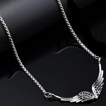 Deadstock. Wings Black CZ Stainless Steel Necklace