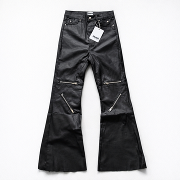 Deadstock Waxed Black Flared Zip Jeans