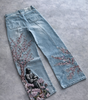 Deadstock Y2K Cherry Blossom Embroidered Wide-Leg Jeans
