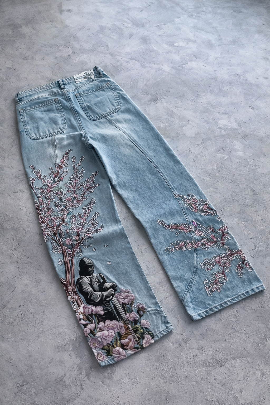 Deadstock Y2K Cherry Blossom Embroidered Wide-Leg Jeans