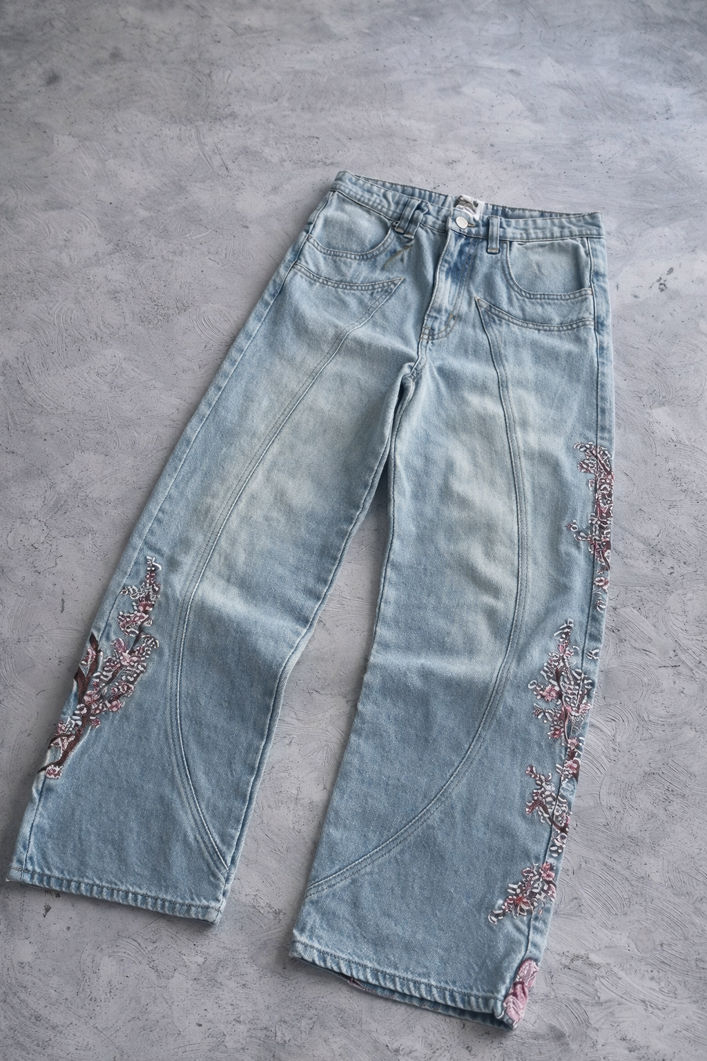 Deadstock Y2K Cherry Blossom Embroidered Wide-Leg Jeans