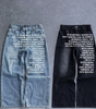 Deadstock. Y2K Letter Print Wide Leg Jeans