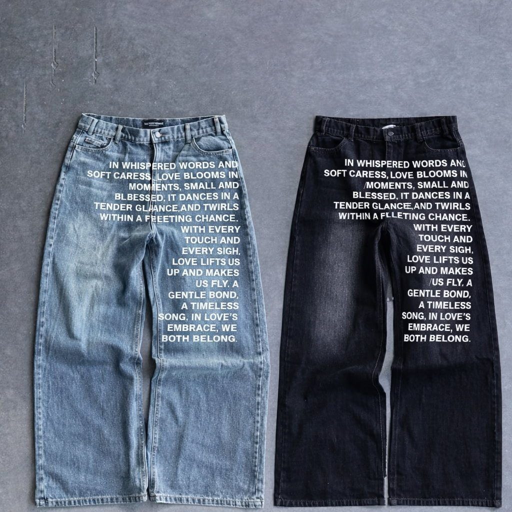 Deadstock. Y2K Letter Print Wide Leg Jeans