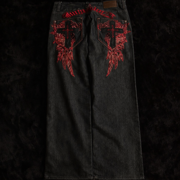 Deadstock Y2K Gothic Embroidered Black Baggy Jeans