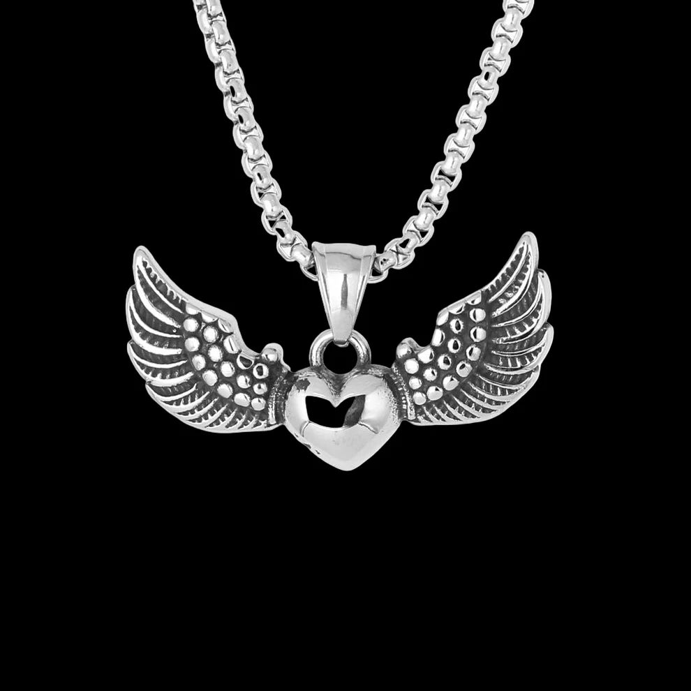 Deadstock. Wings Heart Stainless Steel Necklace
