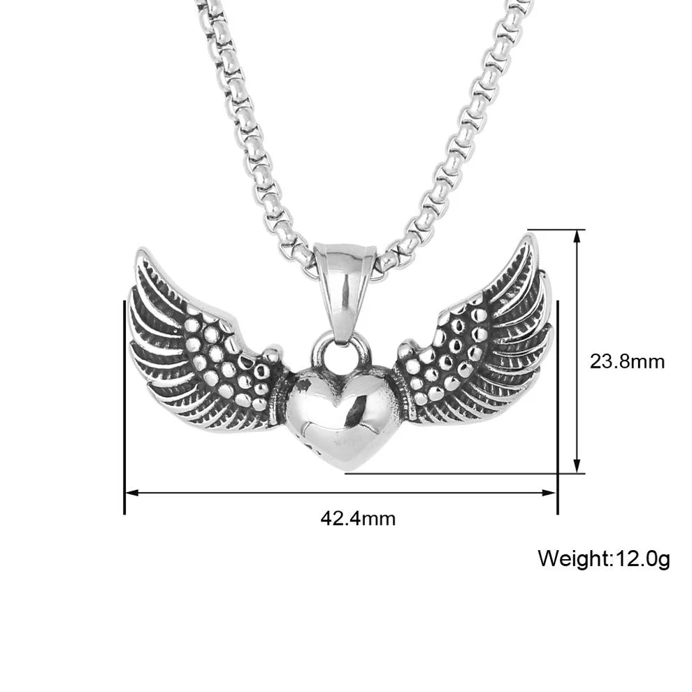 Deadstock. Wings Heart Stainless Steel Necklace
