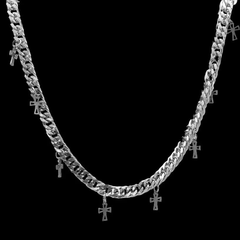 Deadstock. Multi Cross Cuban Stainless Steel Necklace