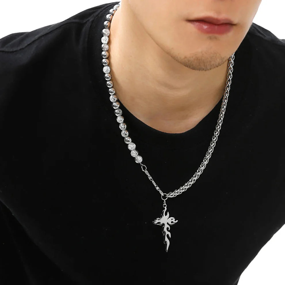 Deadstock. Silver Beads Stainless Steel Necklace