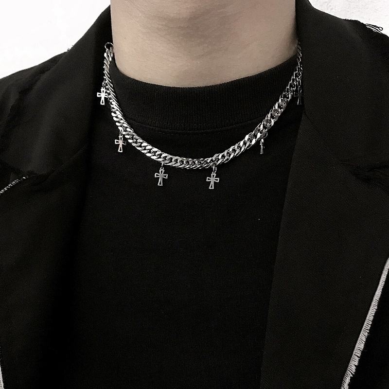 Deadstock. Multi Cross Cuban Stainless Steel Necklace