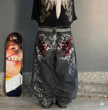 Deadstock Y2K Gothic Embroidered Baggy Jeans