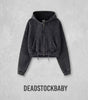 Deadstock Y2K Washed Black Cropped Zip Hoodie – Oversized Fleece Jacket