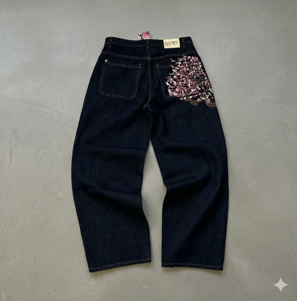 Deadstock Cherry Blossom Embroidered Baggy Jeans