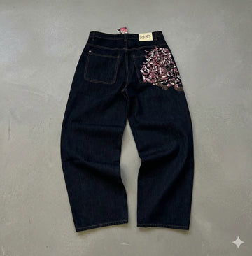 Deadstock Cherry Blossom Embroidered Baggy Jeans
