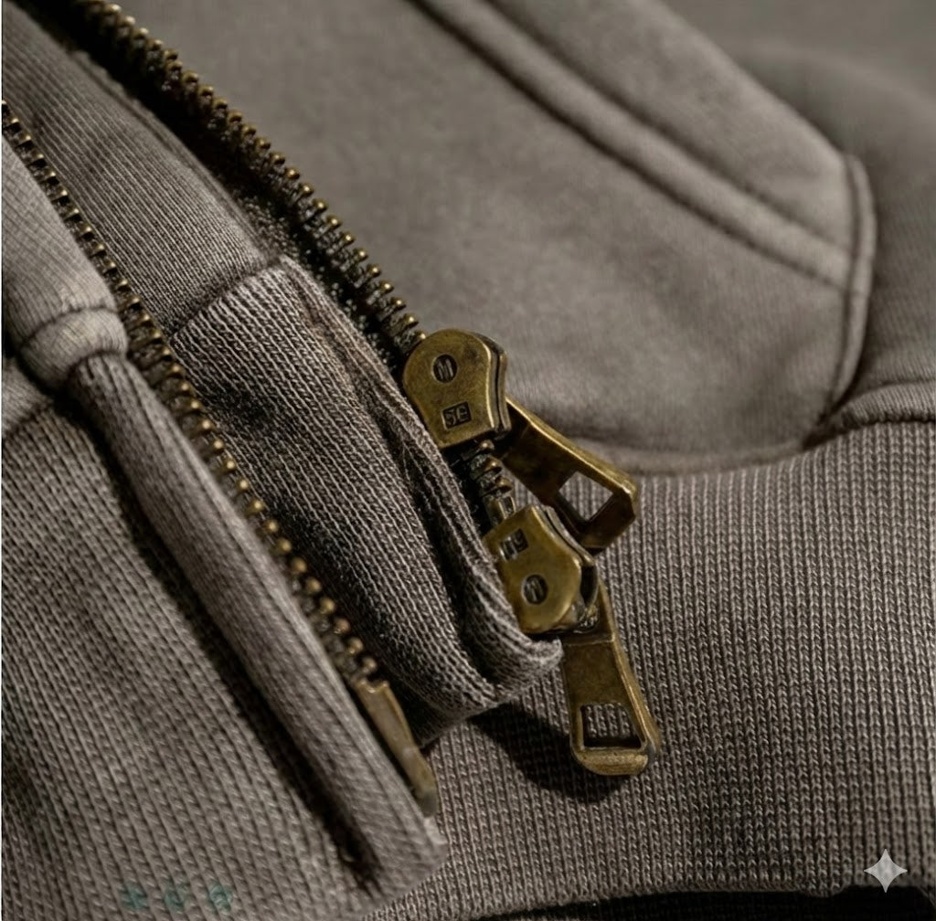 Deadstock Y2K Washed Black Cropped Zip Hoodie – Oversized Fleece Jacket