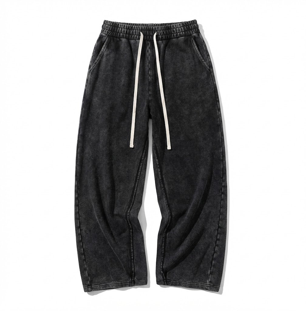 Deadstock Washed Black Baggy Sweatpants – Y2K Wide-Leg Distressed Cotton