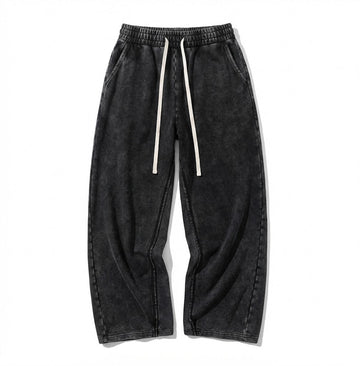 Deadstock Washed Black Baggy Sweatpants – Y2K Wide-Leg Distressed Cotton