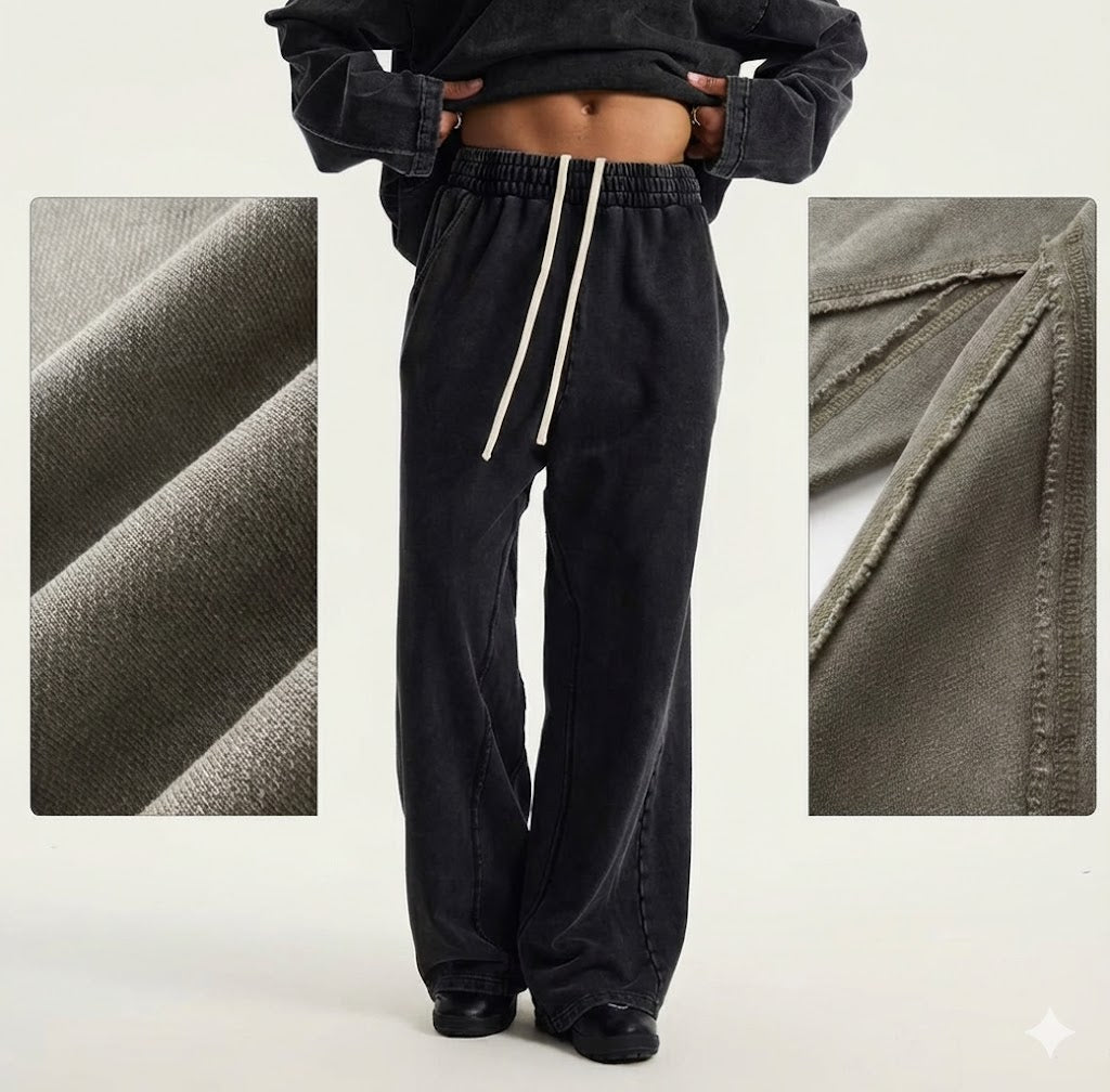 Deadstock Washed Black Baggy Sweatpants – Y2K Wide-Leg Distressed Cotton